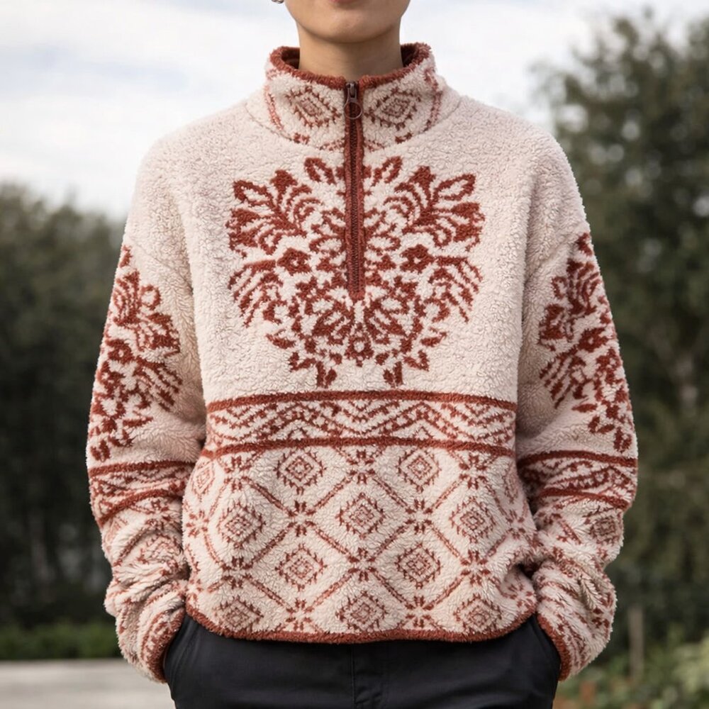 Knox Rose Fleece Pullover Womens Large Brown Quarter Zip Cozy Sweater Soft